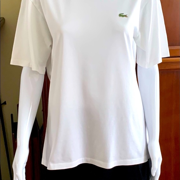 Lacoste Vintage White 100% Cotton Crew Neck Tshirt with Green Crocodile Logo - Picture 2 of 5